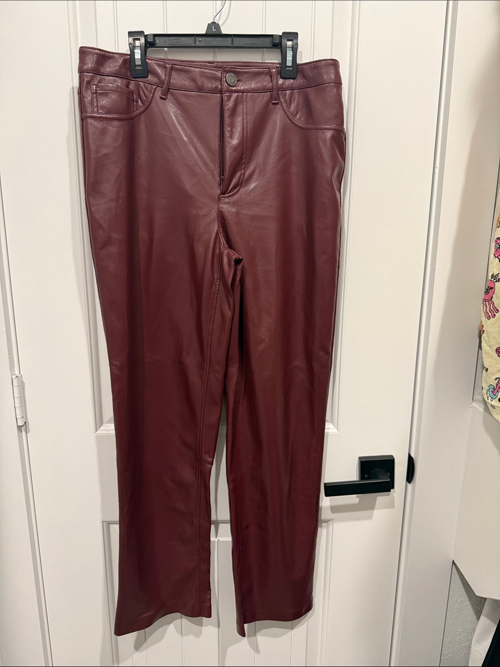 Joie Straight-Leg Faux Leather Jeans in Deep Wine